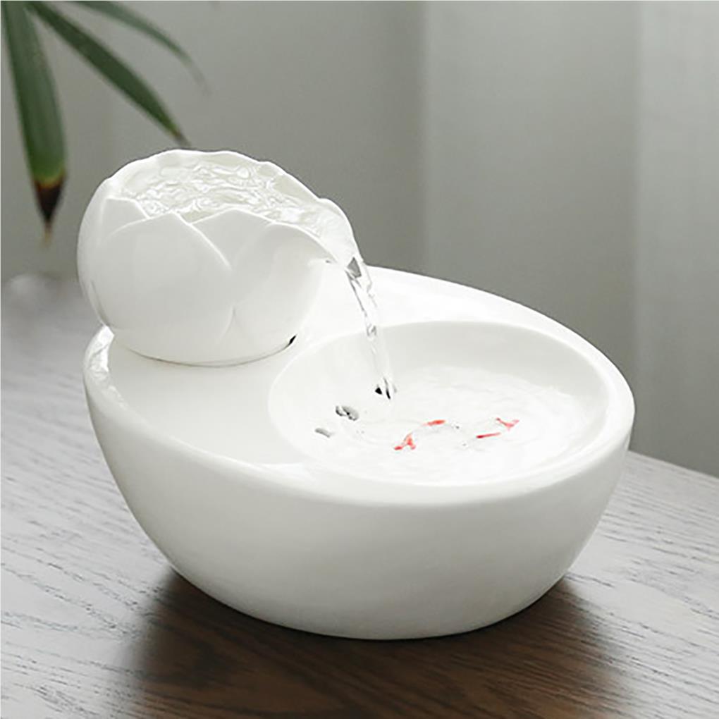 Ceramic Pet Water Fountain Portable Replacement Automatic Flower Shape Solid Color Pets Waterer Dispenser EU Plug