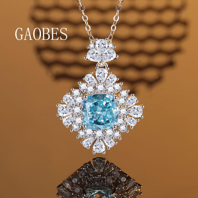 Luxury Ocean Blue Ice Flower Cut Rhombus Pendant in 925 Sterling Silver with High-Carbon Diamond Pave 925 Sterling Silver