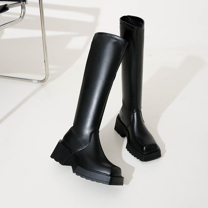 Fashion Platform Heel Knee High Boots Women Fashion Ladies Zipper Round Toe Knight Long Boots Autumn Winter Women's Shoes Footwear