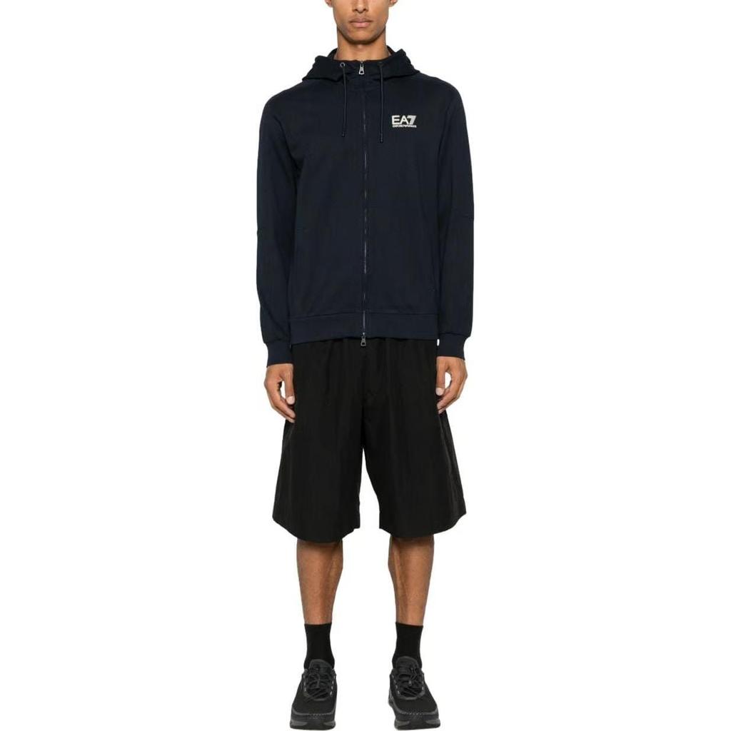 Emporio Armani EA7 Logo Print Hooded Zip-Up Long Sleeve Jacket Men Jackets Dark-Blue 6DPM53-PJVRZ-1562