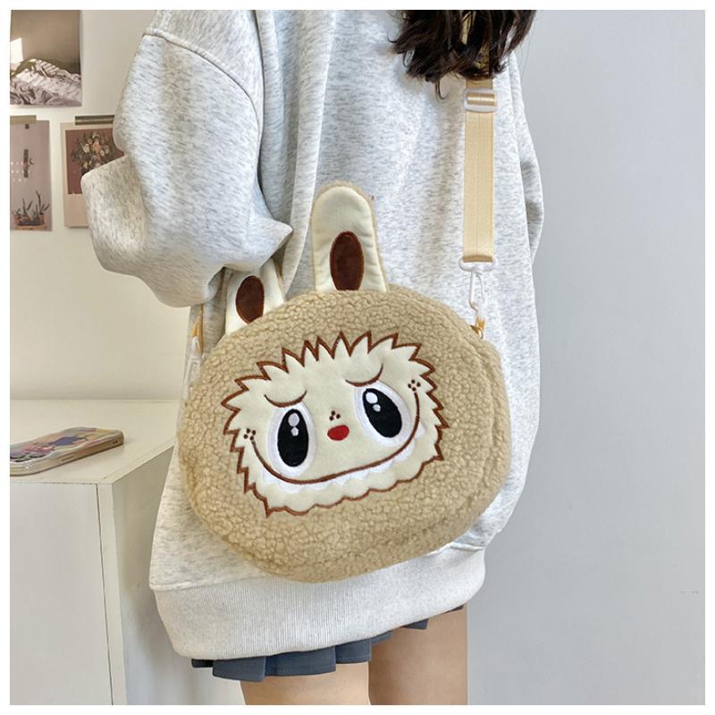 2025 New Popular Bubble Mart Oblique Span Bag Large Capacity Soft Touch Short Plush Children Shoulder Bags Ugly Cute Cartoon Kid Storage Crossbody Bag