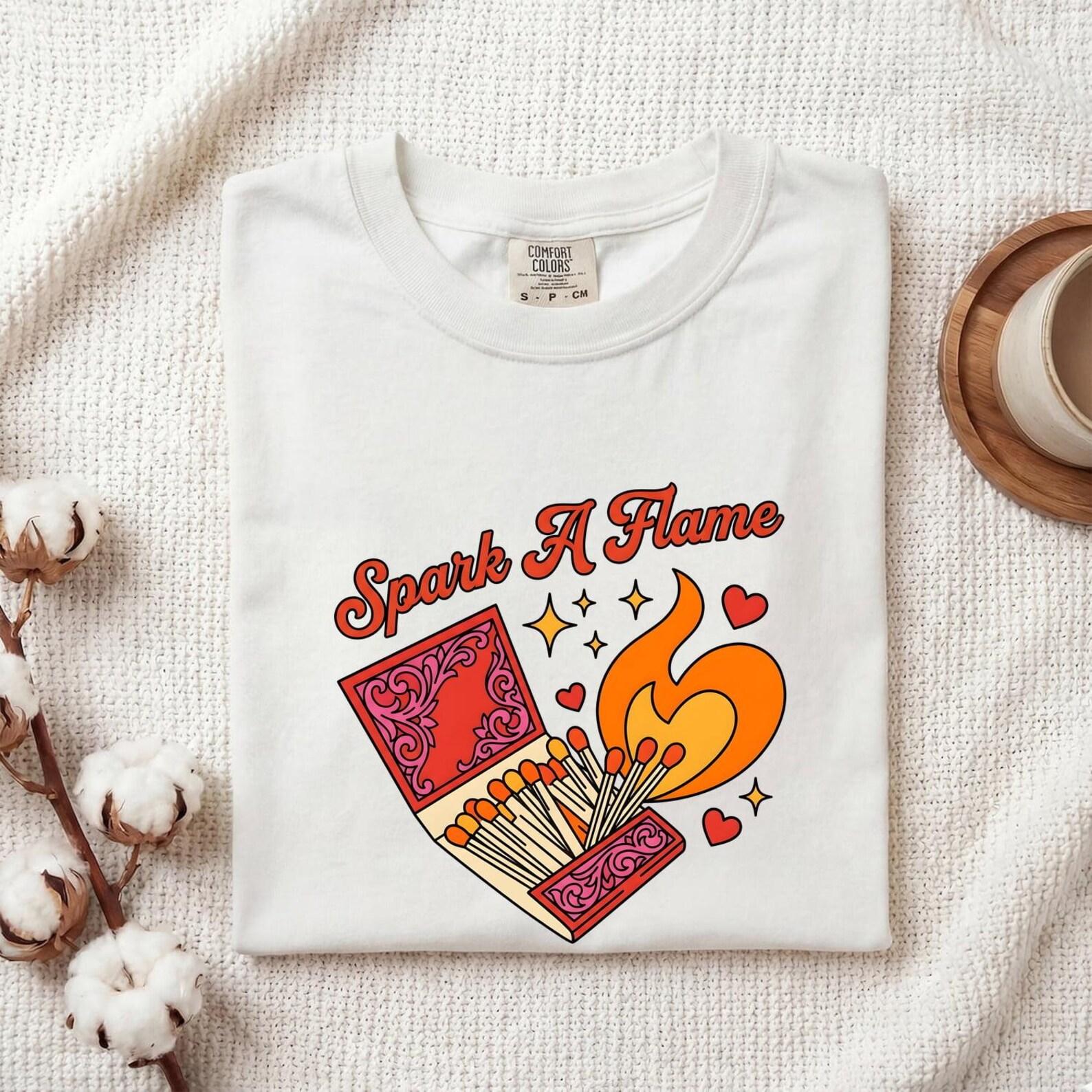 Match Flame Shirt Cowgirl Romance Gift Women Graphic Design Tee Fire T-Shirt Cowboy Fan Typography Tshirt Love Graphic Vintage Heart Tshirt 2XL