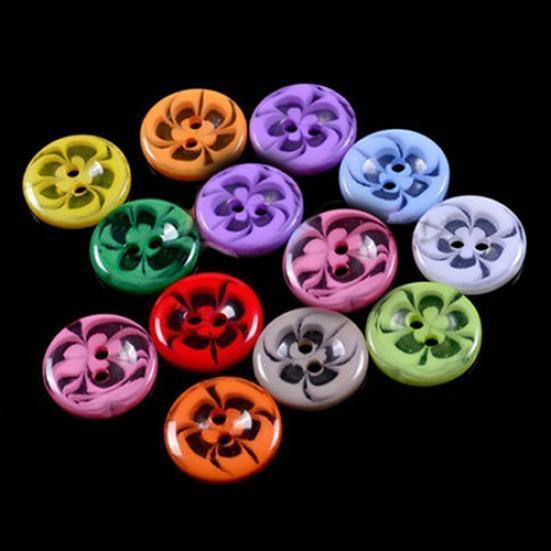 100 Stück gemischte Blumen-Harzknöpfe, 2 Löcher, Nähen, Sammelalbum, Kartenherstellung, Basteln, 14 mm