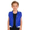 Gilet de Performance Scénique Danse Jazz pour Garçons à Franges Paillettes Scintillantes Revers de Couleur Contrastante Haut Sans Manches