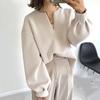 6 Colors Loose Fit V-Neck Long Sleeve Sweatshirt Polka Dot Cotton Blend Top Women