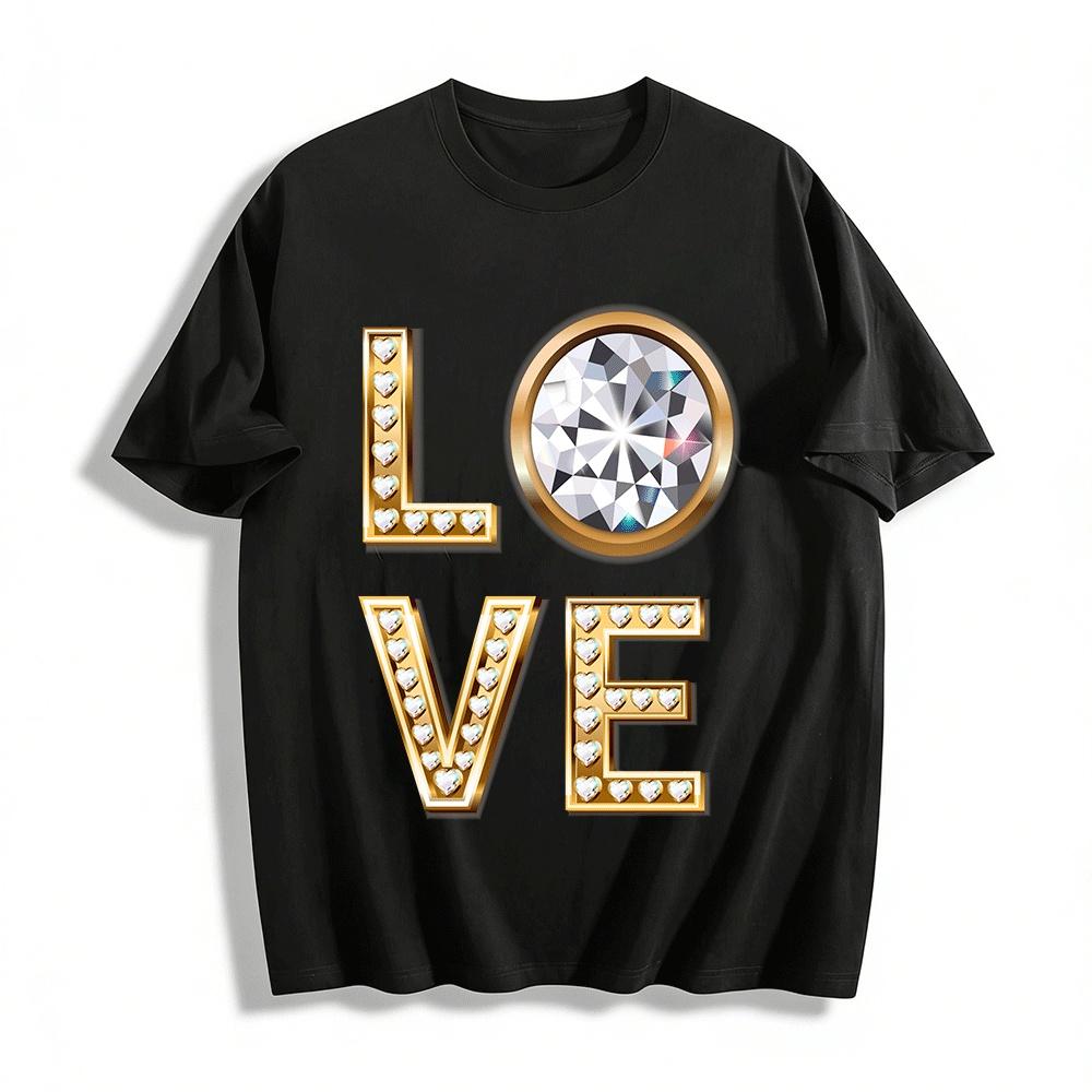 

Love Heart Diamond Print Casual Couple Short Sleeve T-Shirt Pure cotton T-shirt XXS