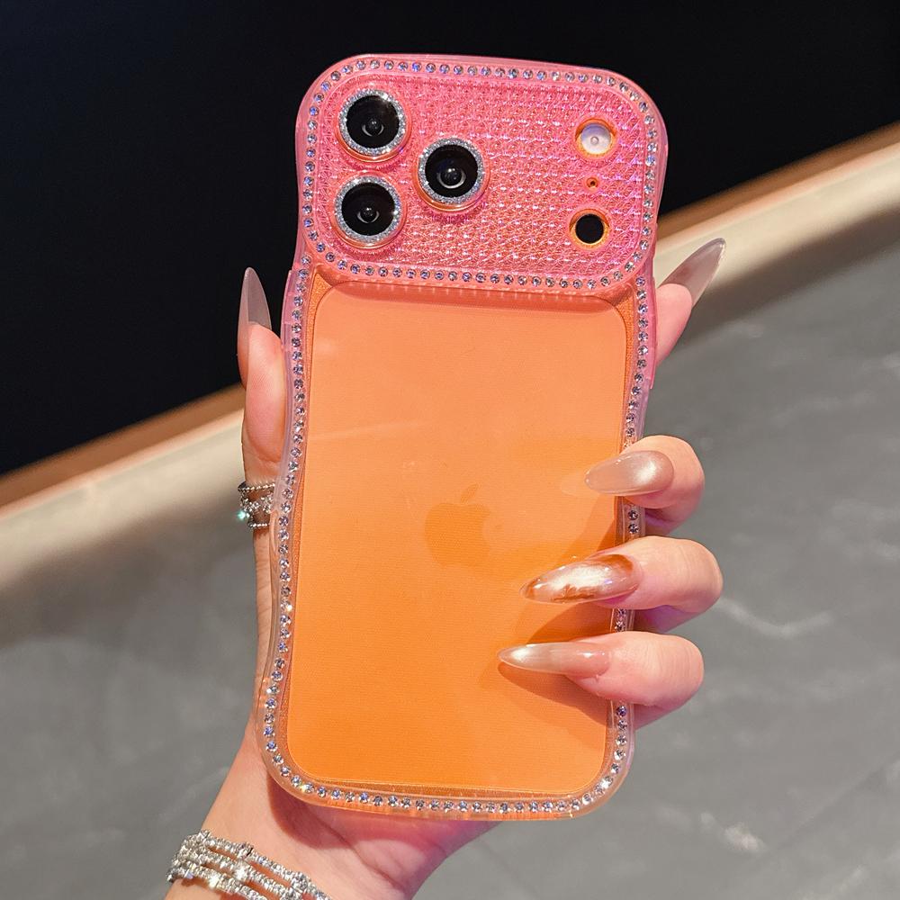 KEYSION Rhinestone Phone Case for iPhone 13 14 15 16 17 Pro Max 17 Air 16 Plus Transparent Wavy Lens Protector Shockproof Back Cover