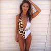 Luxurious Leopard One Piece Bikini Bathing Patchwork Padded Deep V Bandage Halter Swimsuit