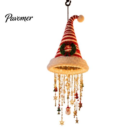 Front Porch Hanging Decor Christmas Hat Lantern, Glowing Santa Cap Decorative Light with LED String Indoor Living Room Ornaments And Pendants, Pendant