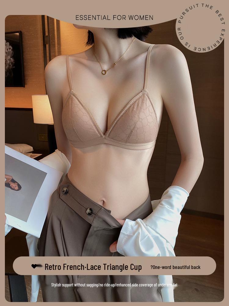 French Triangle Cup Lace Bra: Breathable, Wire-Free, Sexy Back Design for a Small Chest