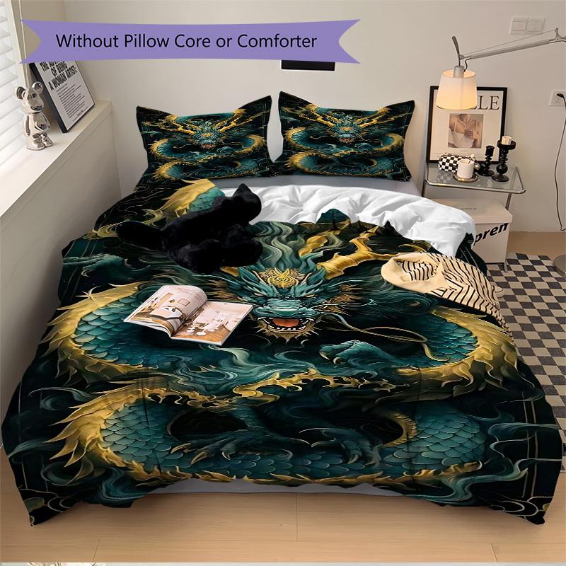 3pcs Dragon Art Duvet Cover Set, Cover For Bedroom Guest Room (1 Duvet Cover + 2 Pillowcase, Without Quilt), yy250922214