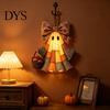 Decorative Resin Crafts Lighted Vintage Patchwork Ghost Door Hanger, Rustic Farmhouse Figurine, LED Light Up Realistic Figurine Halloween Spooky