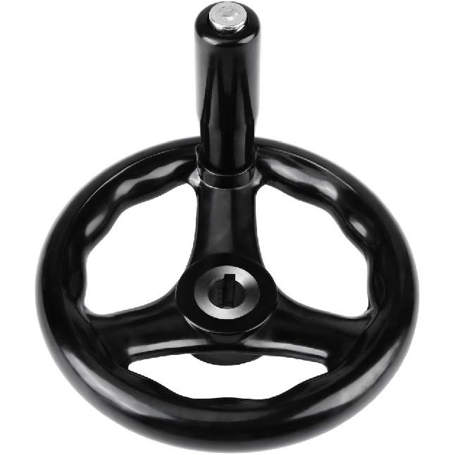 4.9inch Dia Hand Wheel, 3 Spoke Plastic Round Hand Wheel with Revolving Handle, for Lathe Milling Machine,12*125mm, Black