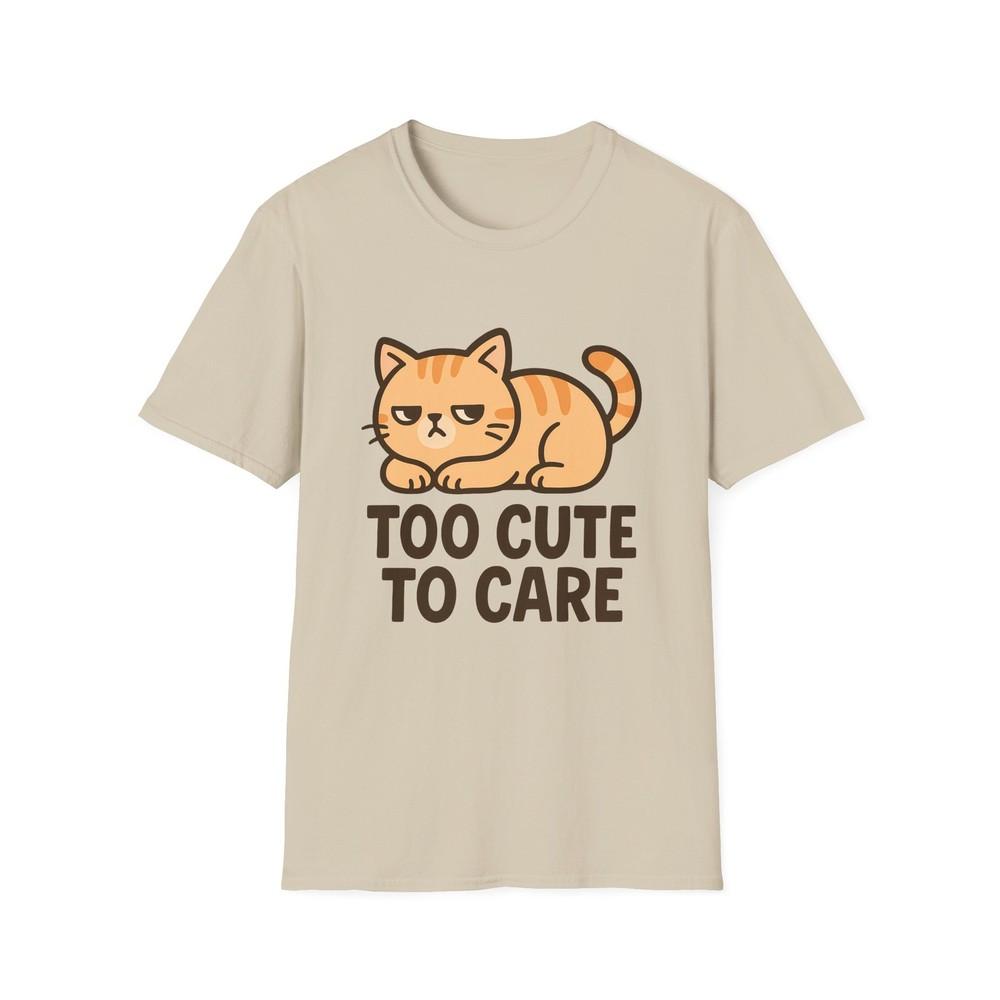 

Unisex Softstyle T-Shirt Lazy Cat Humor Too Cute to Care Funny Tabby Tee L