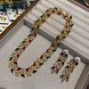 Medieval Series Accessories Colored Water Droplet Diamond Leaf Necklace Earrings Two-Piece Set Middle East Bridal Jewelry