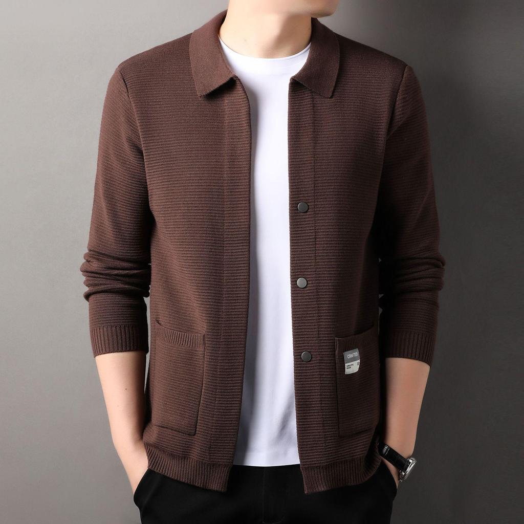 Men's Korean Style Slim Fit Knit Lapel Cardigan Sweater - Spring & Autumn Casual Trendy Jacket