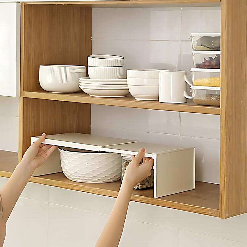 PINYU Extendable Kitchen Storage Rack, Countertop Cabinet Divider Shelf, Multi-Layer Organizer, Spice Rack, Pot Holder, Bowl Rack