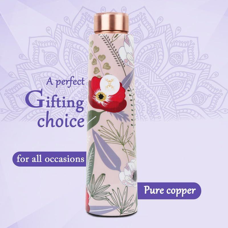 Unlock Ayurvedic Secrets Copper Water Bottle - Multi Colored Design, Leak Proof (900 ml)