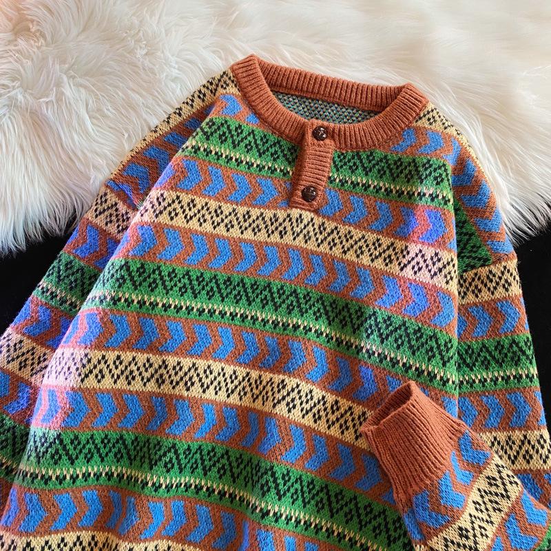 

Men s Autumn/Winter Loose Knit Sweater - Trendy Japanese Retro Style, Casual Round Neck Design. 2XL