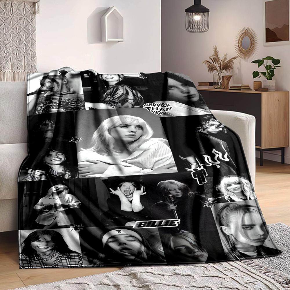 1Pc Billie Eilish Collage Blanket Soft And Comfortable Casual Warm Camping Travel Christmas Halloween Xmas Gift M924423