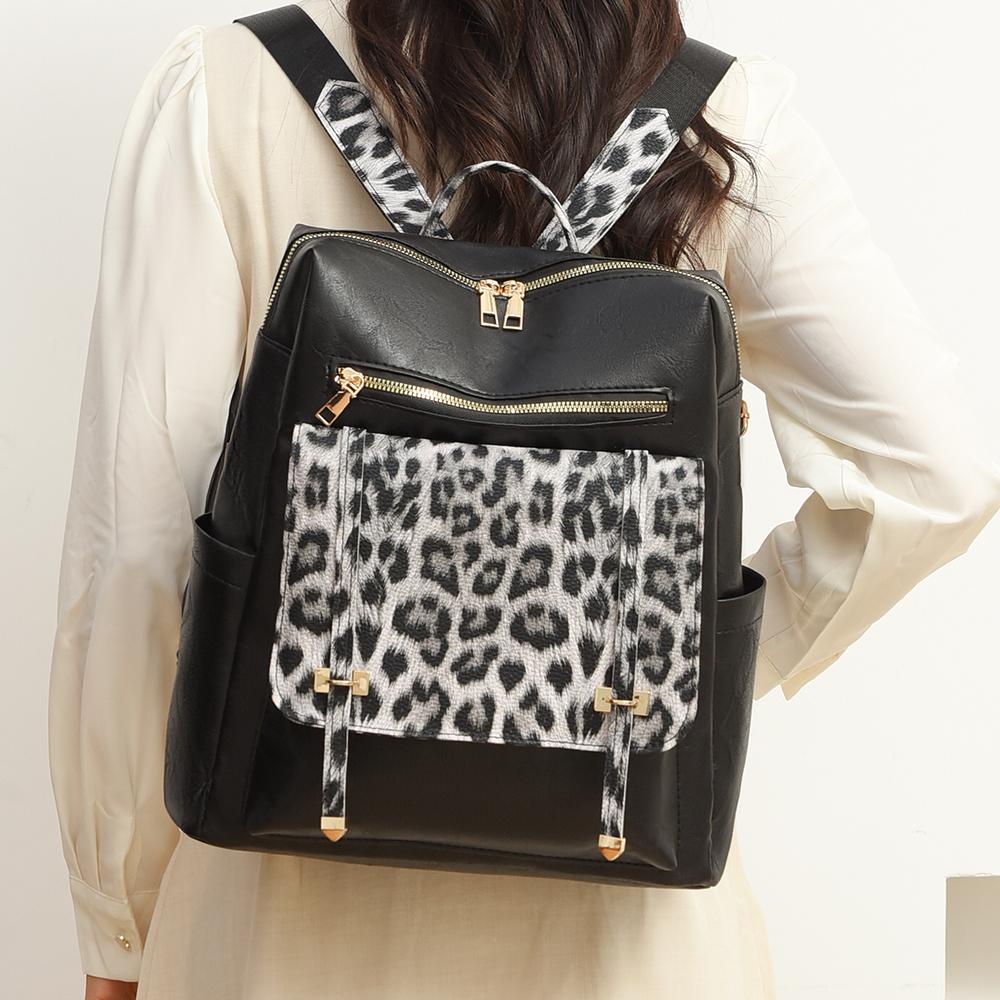 Vintage Rucksack mit Leopardenmuster Damen Schultertasche Studentenrucksack