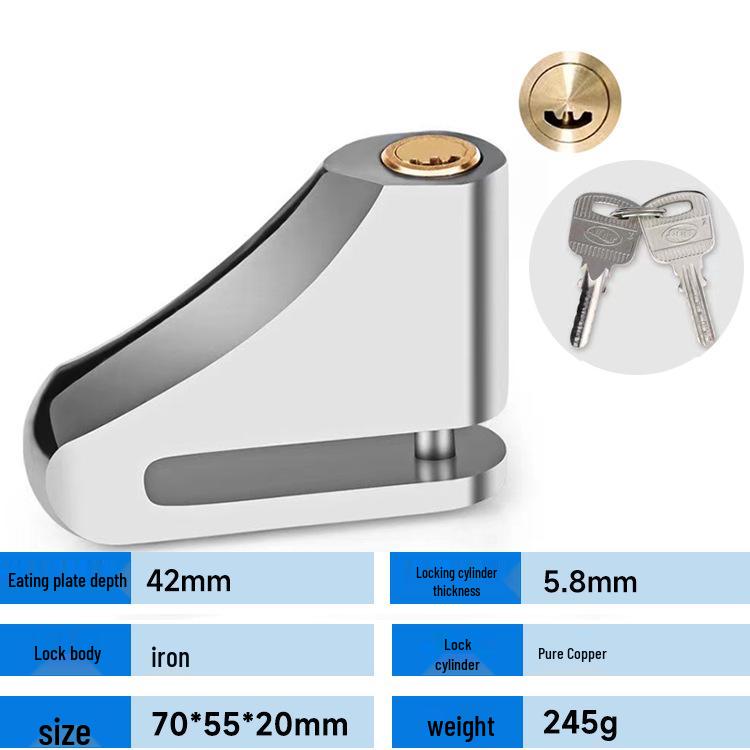 Universal Disc Brake Anti-theft Lock for Motorcycles & Bicycles with Forged Alloy Steel & Copper Lock Cylinder