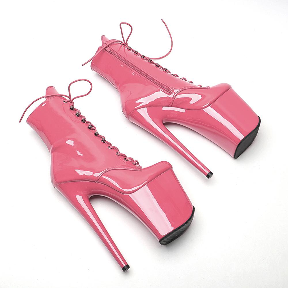 20cm Damen niedrige Stiefel Sexy High Heel Stiletto runde Zehenstiefel Pole Dance Schuhe