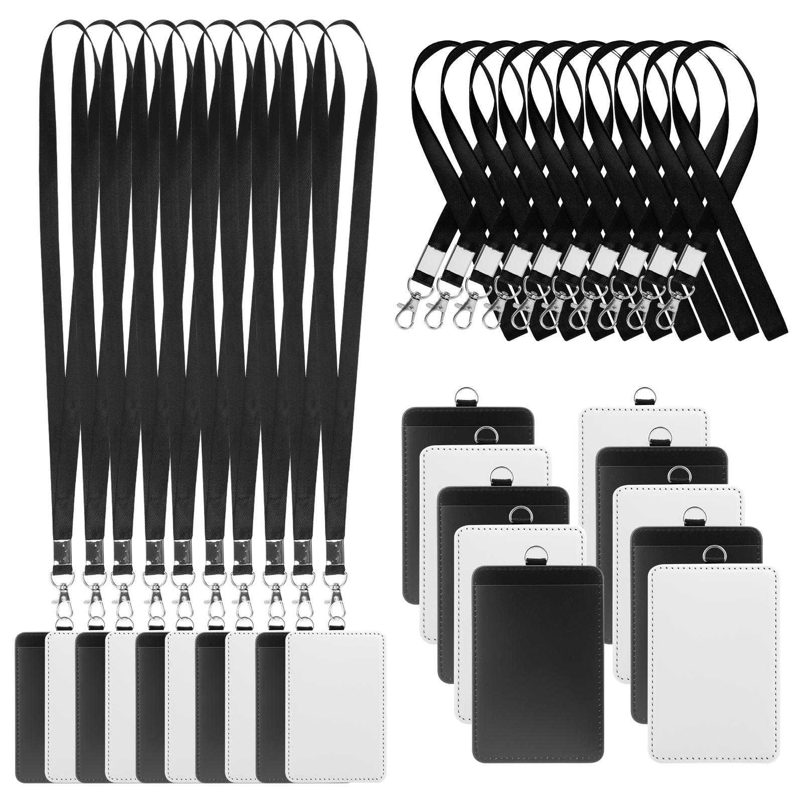 20 Pcs Sublimation ID Badge Holder Blank  PU Leather ID Badge Holder with Lanyard Heat Transfer Print Vertical ID Card Holder