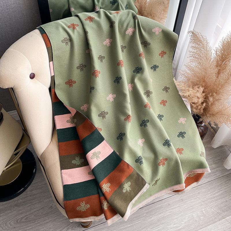 Scarf Women'S Winter High-Grade Imitation Cashmere Double-Sided Butterfly Printing Warm Temperament Air-Conditioned Room Shawl Scarf