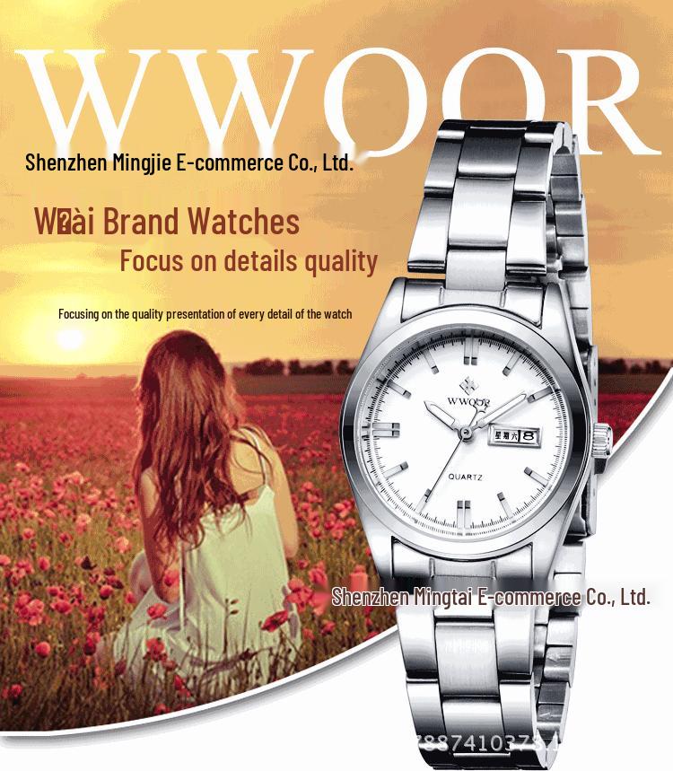 WWOOR 8804 Women's Trendy Luminous Steel Band Calendar Watch