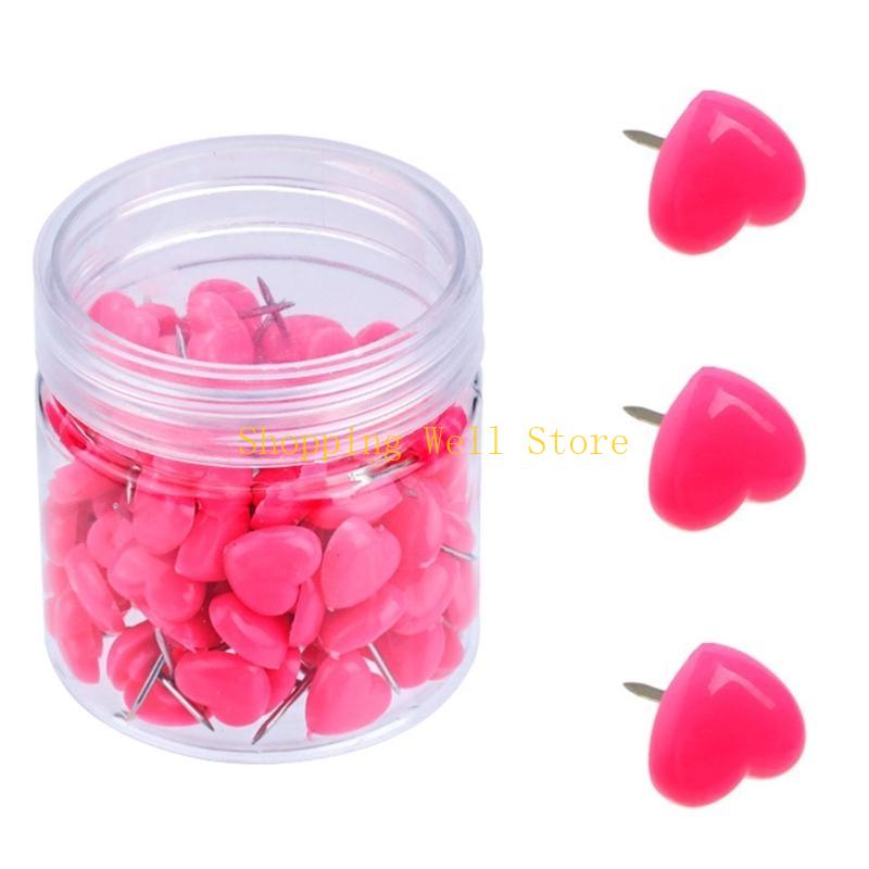 KX4B 50/100/150Pcs Heart Push Pins Cork Notice Board Drawing Pins Map Pin for Office