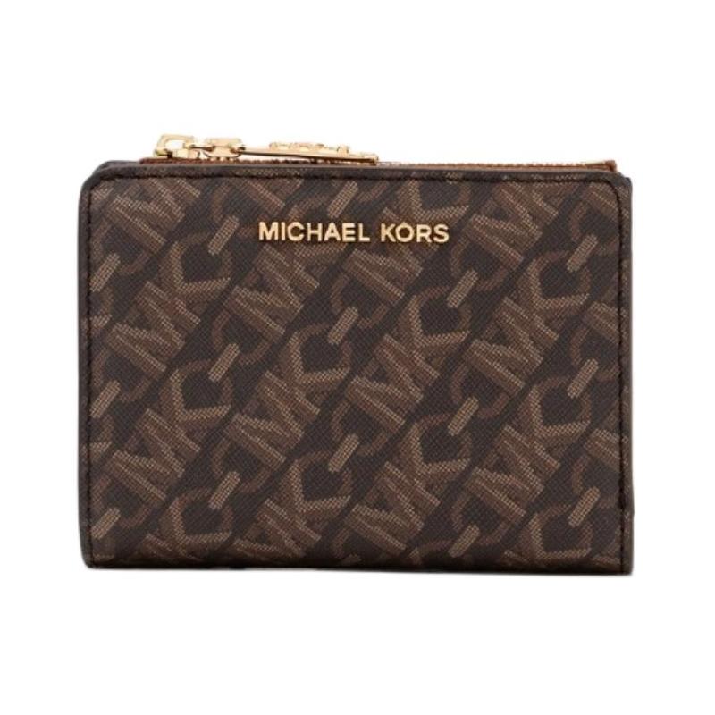 MICHAEL KORS Logo zipper closure PVC and polyester wallet medium women s brown коричневый