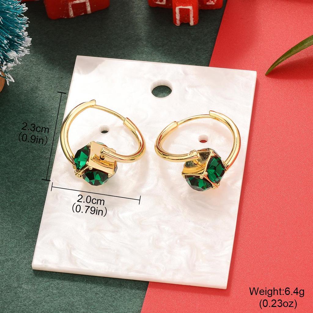 Emerald Zircon Gold-Plated Copper Vintage Earrings - European & American Christmas Edition