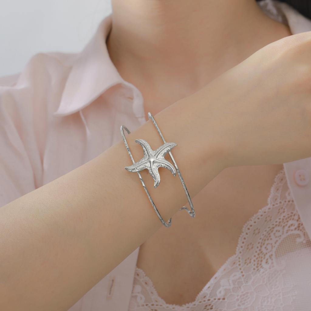 Cazador Starfish Cuff Bracelets for Women Stainless Steel Adjustable Waterproof Bangle Bracelet Jewelry Mother's Day Gift