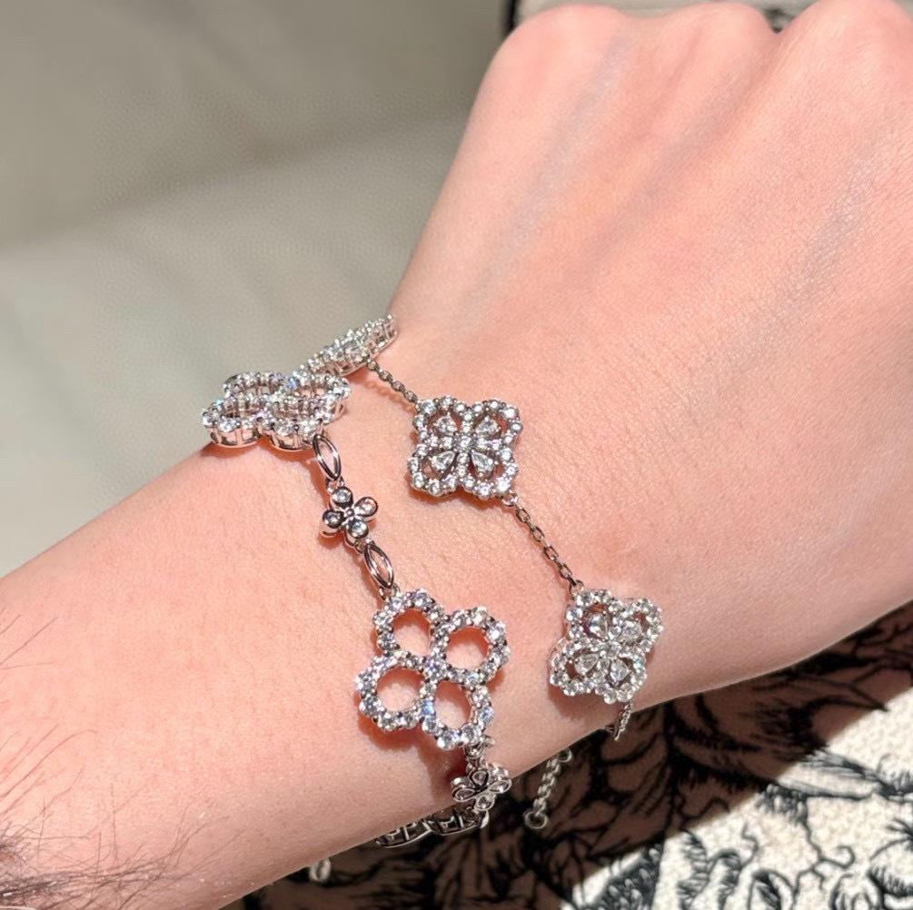 New Vintage 100% Pure 925 Sterling Silver Link Bracelets Pave Aaa Zircconia 5 Flower Bracelet For Women Luxury Fine Jewelry