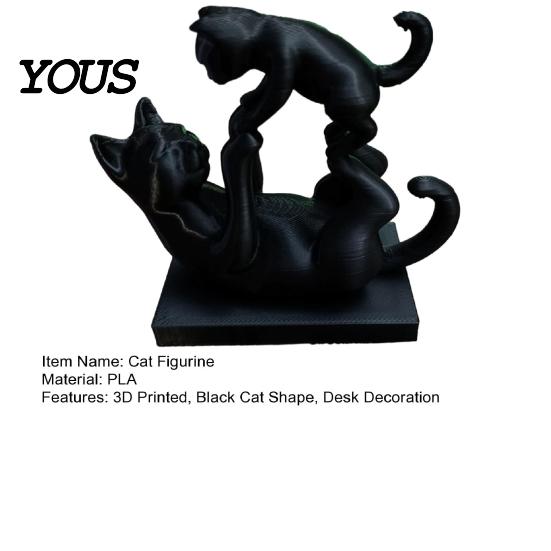 Cat Themed Home Decor 3D Printed Black Figurine, Modern Kitten Statue, Animal Shape Collectible Figure Desk Decoration for Office, Gift Lovers