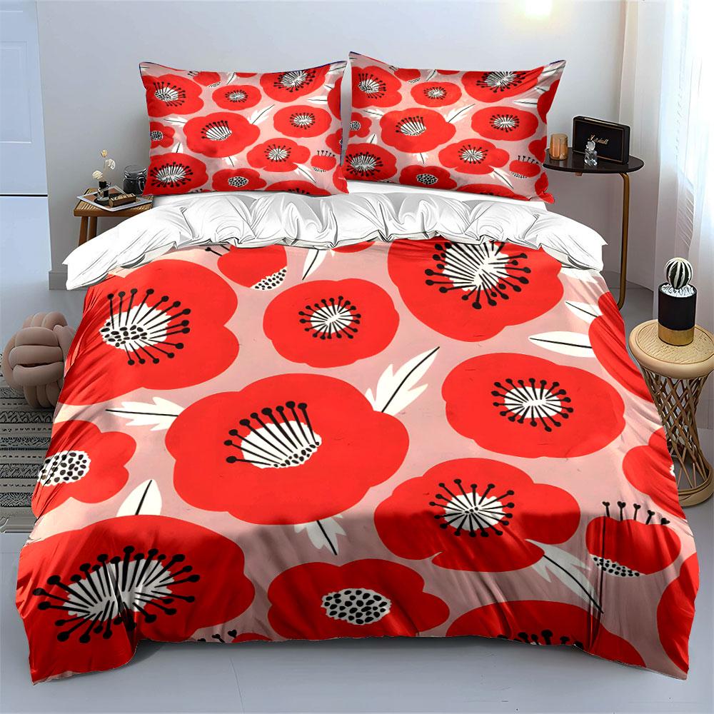 Red Floral Bedding Set Design  Kid'S And Adults' Bedroom Decor, Exquisite Three-Piece Bedding Set Gift