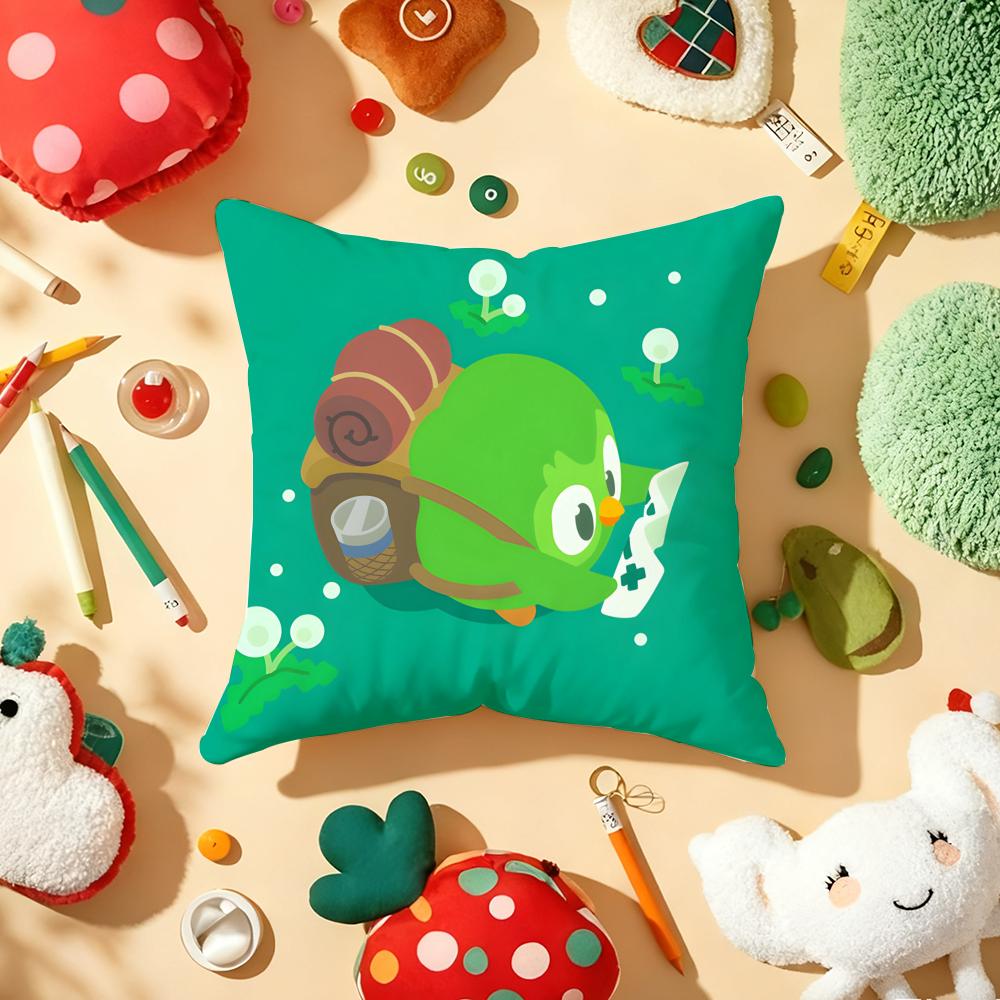 D-Duolingo Owl D-Duo Cushion Cover Plush Fabric Soft Double-Sided Printed Sofa Warm Winter Home Gift Pillow Cover
