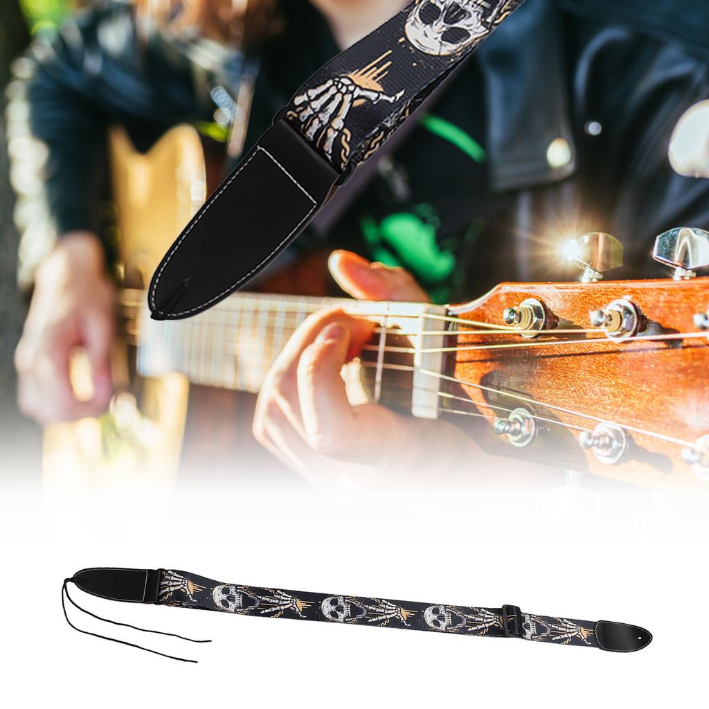 Guitar Strap Cool Skeleton Design Adjustable 2 Inches Wide Polyester Guitar Strap for Bass Electric