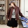 American Ankola Women's Red Retro PU Leather Jacket - Autumn 2024 Fashion