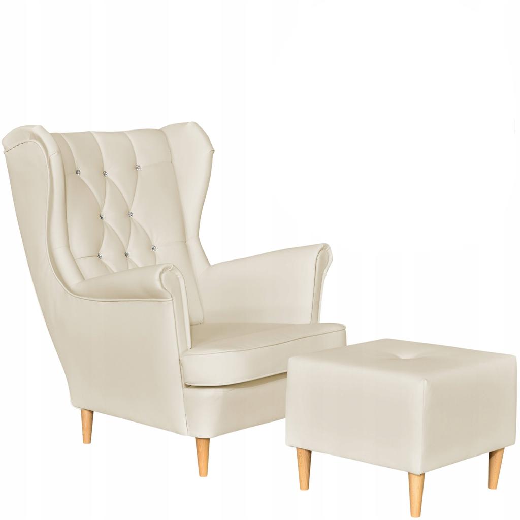 Armchair Uszak Eco Leather Gaja with Footrest Scandinavian Family Furniture Beige Cream