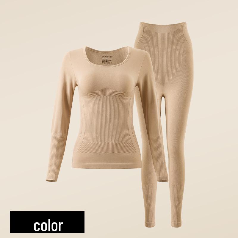 Women's Seamless Anti-Static Warm Underwear Set - Round Neck, Slimming Fall Attire