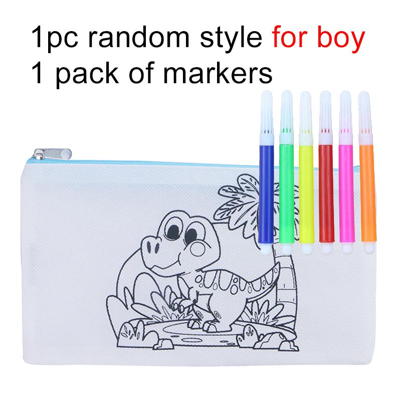 Pen Bag Non Woven Fabric Stationery Colored Zipper Bags Suitable for Children Graffiti Cartoon Pattern Portable Storage Bag TMZ