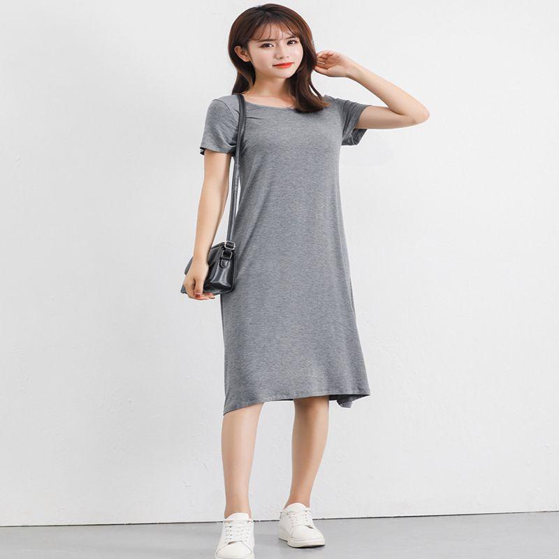 Plus Size Women's Summer Modal Short Sleeve Long T-shirt Casual Dress For Effortless Style