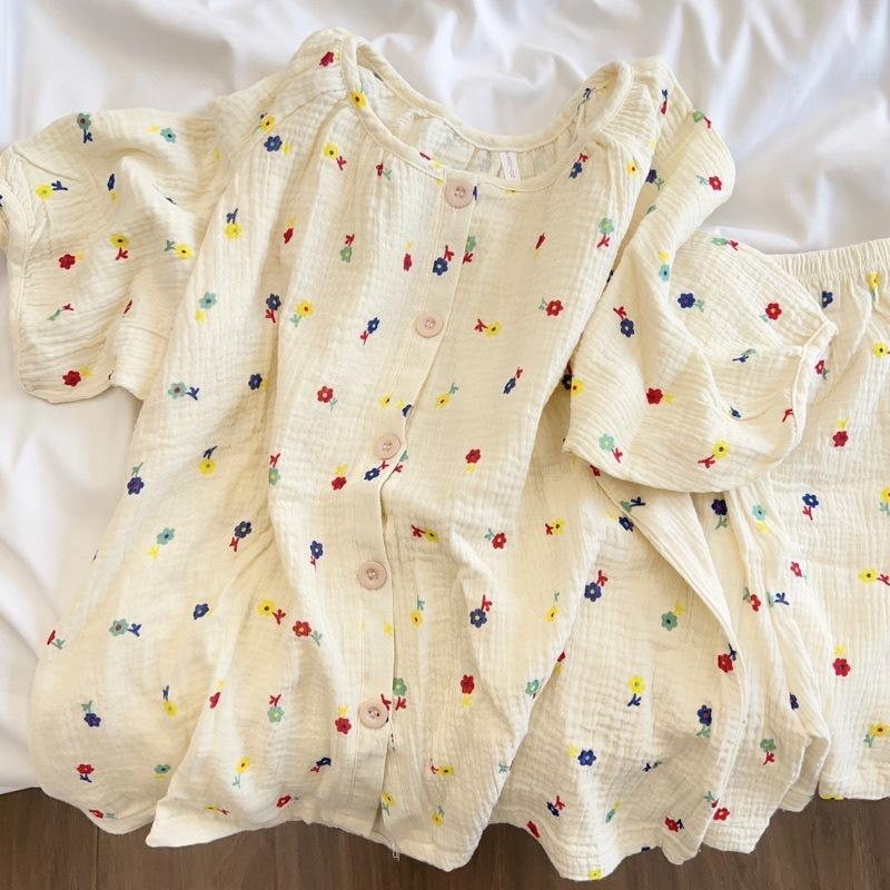 

Korean sweet full print three-color flower girl pajamas summer round neck short-sleeved shorts can be worn outside loungewear two-piece set XXL