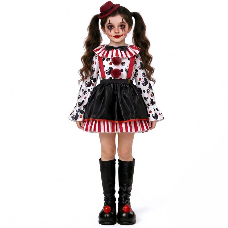 Costume parent-enfant clown de cirque d'Halloween, costume de performance scénique clown d'horreur costume de fête costume de bébé fantôme