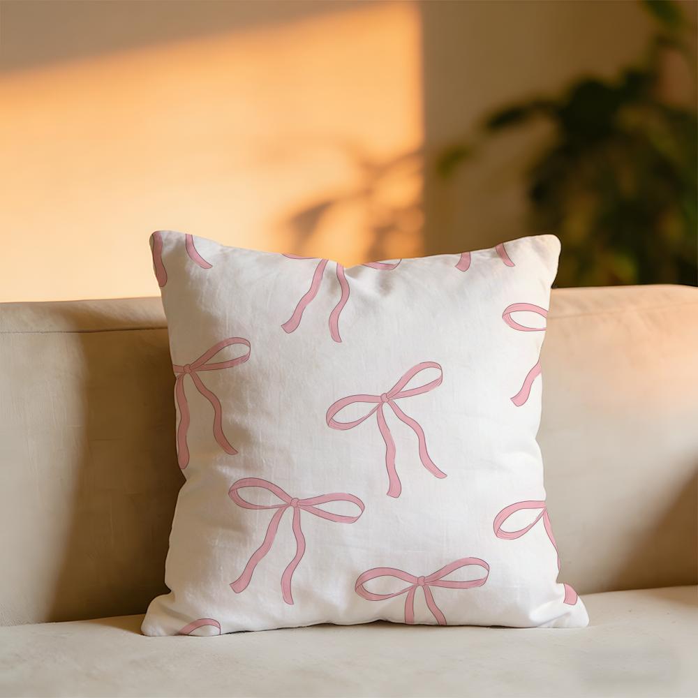 Beautiful Pink Bow Cherry Cushion Cover Cozy Velvet Throw PillowSoft Warm Cushion For Sofa Bed