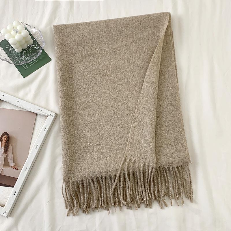 New Autumn and Winter Wool Scarf for Women Versatile Solid Color Scarf  Thickened Warm Shawl  Simple Tassel Red Scarf