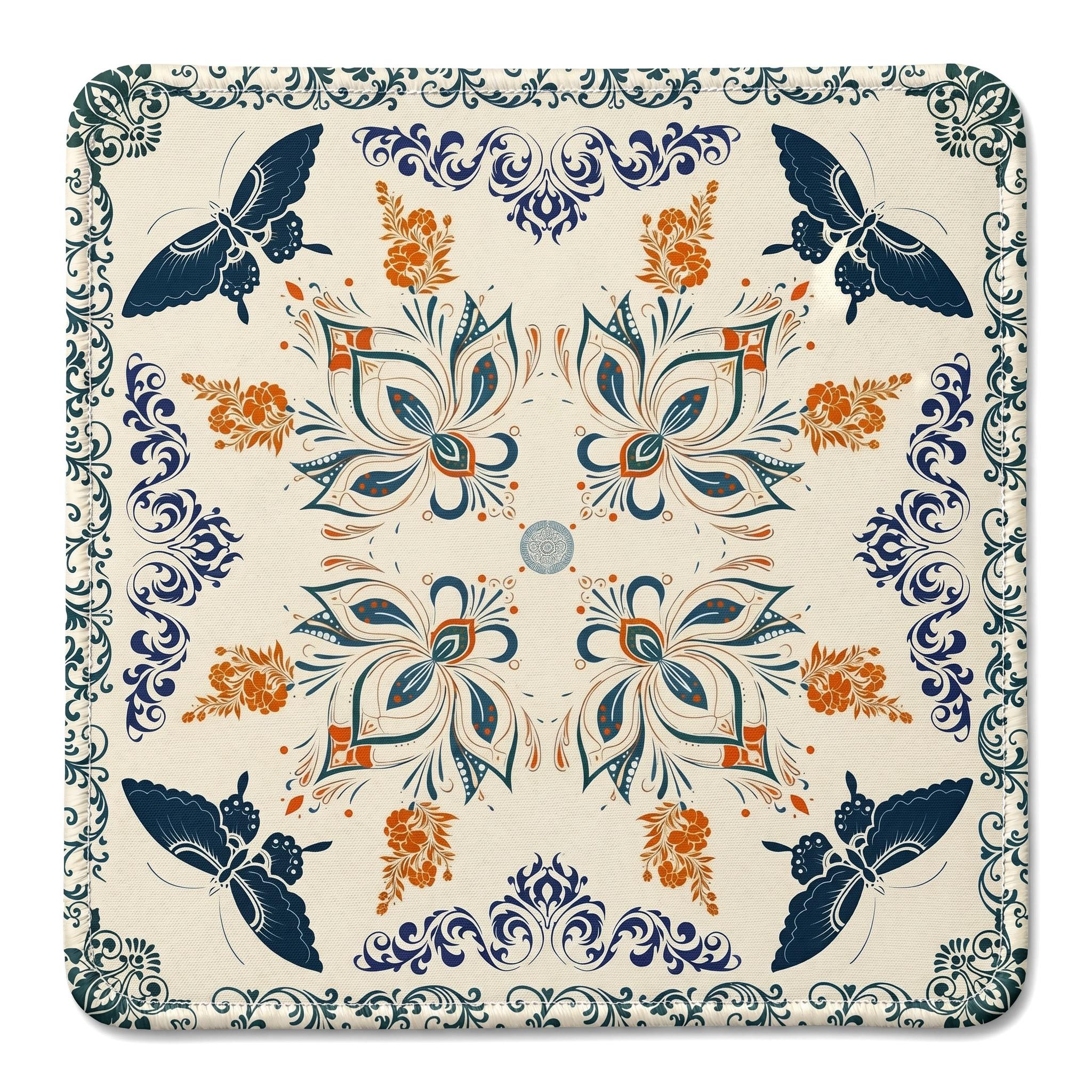 NatuGift Portable 31.5  American Mahjong Mat Anti-Slip Noise Reduction Butterfly Floral Natural Rubber 4-Player Game Table Pad 80cm*80cm