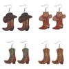 Western Cowboy Hat Pendant Double-Sided Wooden Earrings for Women